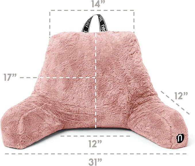 Nestl Fur Reading Pillow, Stylish Back Pillow for Bed Sitting Up, Faux Fur Bed Chair Pillow with Arms, Reading Pillows for Sitting in Bed Adult & Kids, Back Support Pillow for Bed Rest - Peach Beige