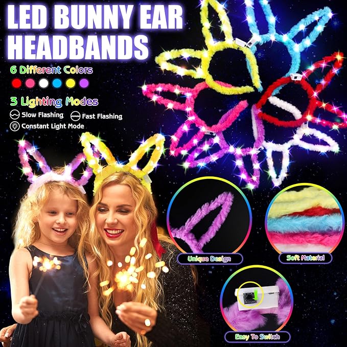 Glow in the Dark Party Supplies, Light Up Party Favors with 12 LED Glasses,Foam Glow Sticks,Light Up Headband, 6 Glow Bracelets,Finger Lights,Glow Rings for Kids Adults Neon Party Decorations