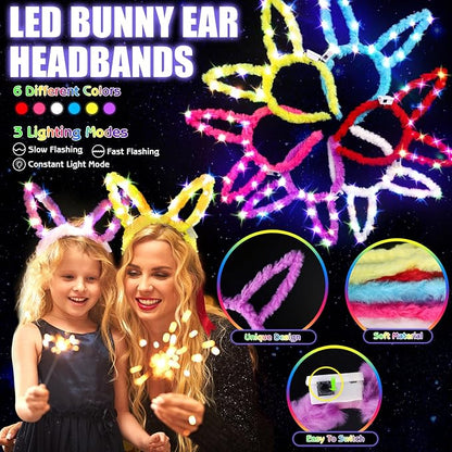 Glow in the Dark Party Supplies, Light Up Party Favors with 12 LED Glasses,Foam Glow Sticks,Light Up Headband, 6 Glow Bracelets,Finger Lights,Glow Rings for Kids Adults Neon Party Decorations