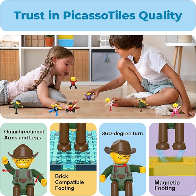 PicassoTiles Magnetic Figures 8 Piece Character Action Figure Toddler Toy Set Magnet Expansion Variety Pack Play People Add-ons STEM Learning Kit Pretend Playset for Construction Building Block PTA03