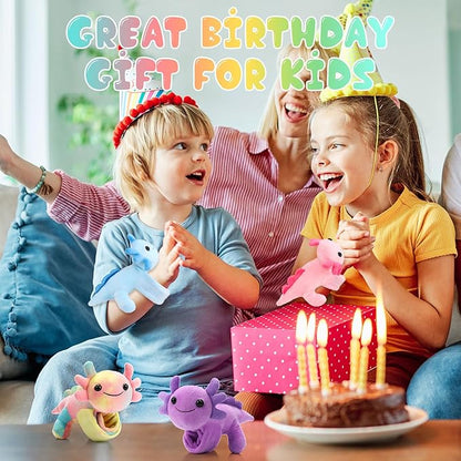 4 Pcs Huggers Salamander Butterfly Dinosaur Stuffed Animal Slap Bracelets for Kids, 8" Plush Animal Wrist Cute Snap Bracelets Bulk for Boys and Girls Birthday Gifts Party Favors (Salamander)