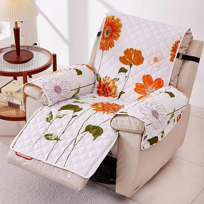 EVENHUG Recliner Sofa Cover Sunflower Sofa Slipcover Washable Couch Cover for Reclining Couch Furniture Protector Cover with Elastic Straps for Pets Kids Dog Cat (Recliner,Orange)