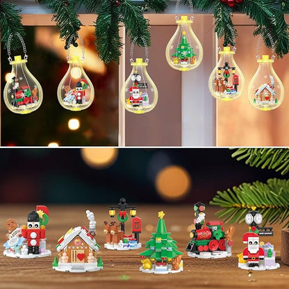 HOGOKIDS Christmas Building Sets with Lights - 6 Pack Christmas Tree Ornaments Santa Claus Gingerbread House Nutcracker Elk Building Toys Festival Decor Gifts for Adult Kids Boy Girl 6-12 Year(566PCS)