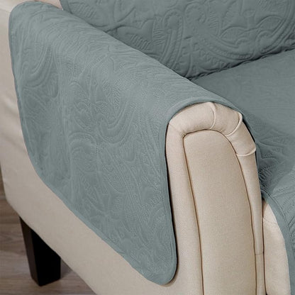 Medallion Stitched Solid Furniture Protector Stain Resistant Durable Furniture Protector Elenor Collection (Loveseat, Mirage Gray/Flax)