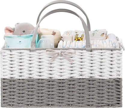 HBlife Baby Diaper Caddy Organizer, Paper Rope Storage Baskets Nursery Bin with Removable Divider, Portable Car Organizer for Diapers, Baby Shower Gifts, Newborn Essentials Must Haves