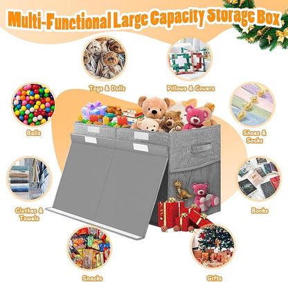 Rocamdo Large Toy Storage Box with Lid Divider, Sturdy Collapsible Toys Organizer Chest Kids Storage Bins Boxes Baskets for Boys, Girls, Nursery, Bedroom, Living Room, Playroom, 25"x13"x16", Gray