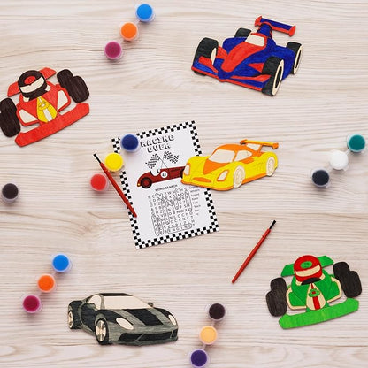 GEECOZYLIFE Thank You for Coming Gifts - 24 PCS Race Car DIY Crafts Kit - Unfinished Wooden Car Painting Set - Race Car Birthday Supplies Classroom Rewards Gifts Bulk