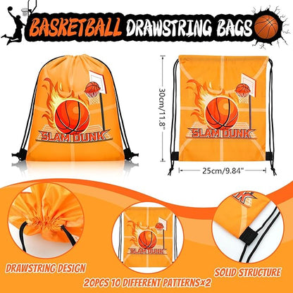 110 Pcs Basketball Party Favors Drawstring Backpack with Keychains Silicone Bracelets Stickers for Sports Birthday Supplies Goodie Bags Basketball Themed Gifts