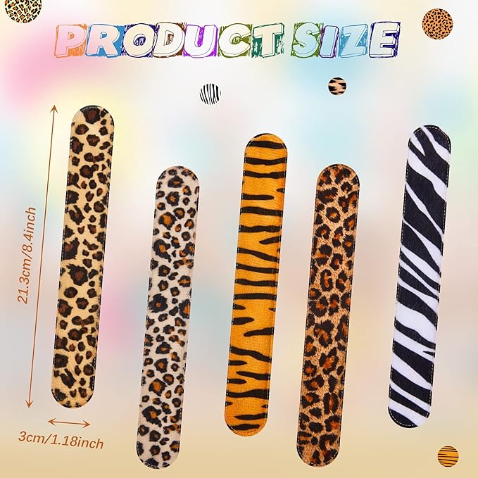25 Pieces Animal Print Wristband Wild Animal Slap Bracelets Assorted Safari Print Slap Bracelet Deer Leopard Tiger Slap Bracelet for Kids Boys Girls Animal Themed Birthday Party Favors