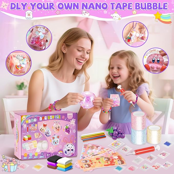 Lokuc Nano Tape Bubble Kit for Kids, 52 Pcs Nano Tape Squishy Maker Kit with Box, Arts & Crafts for 4 5 6 7 8 Year Toddler Girl, Birthday, Halloween, Christmas Gifts for Boys and Girls