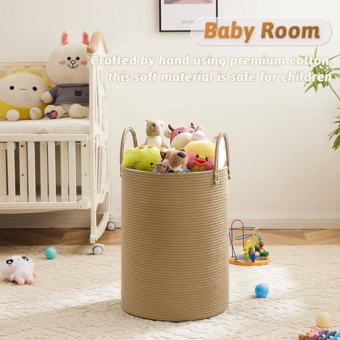 Artfeel Laundry Basket,Woven Cotton Rope Laundry Hamper,80L for Decorative Storage of Dirty Clothes,Toys and Blankets in Bathroom,Baby Room and Living Room