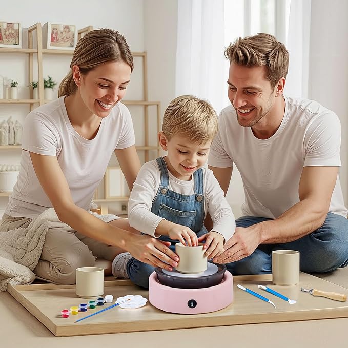 VEVOR Mini Pottery Wheel for Kids and Adults Beginners, 6" Turntables & Speed Adjustable, Complete Pottery Kit With Air Clay Art Supplies Sculpting Tools for Girls Birthday Christmas Craft Gifts, Pink