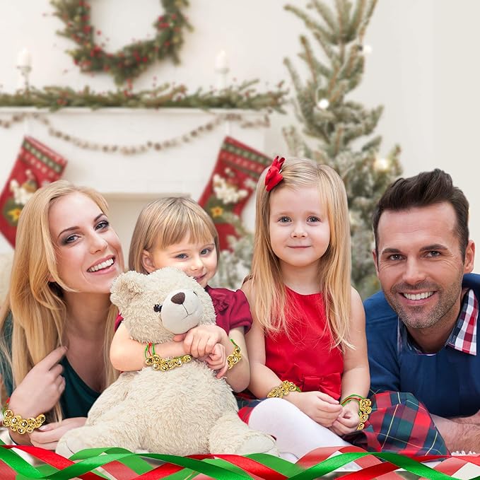 ArtCreativity 24 Pack Christmas Jingle Bell Bracelets, christmas party favors for adults, Easy to Adjust, Jingle Gold Bells, Christmas Stocking Stuffers for Kids and Adults, Red and Green