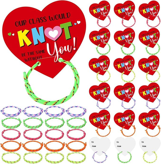 100 Pack Valentine Knot Bracelets with Card Student Valentine Gifts from Teacher Bulk Kids Friendship Bracelets Will Knot Be The Same Without You Classroom Exchange Cards for Party Favors