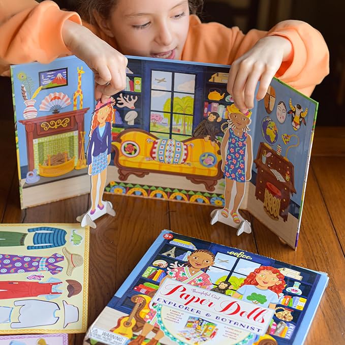 eeBoo: Paper Dolls: Explorer & Botanist - Includes 2 Paper Dolls, Stand Up Scene & Stickers, Kids Ages 5+