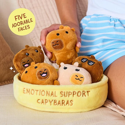 Emotional Support Capybaras by Relatable, Cuddly Stuffed Animals and Plushies Set, Small Gifts for Mom, Includes 5 Capybaras Plush Toys with Carrying Basket, for Mom