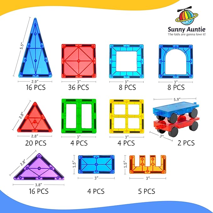 Magnetic Tiles 123 PCS + Zippered CASE, Magnetic Tiles for Kids Toy for 3 4 5 6 7 8 Year Old Boys & Girls, Great Gift for Kids Aged 3-8