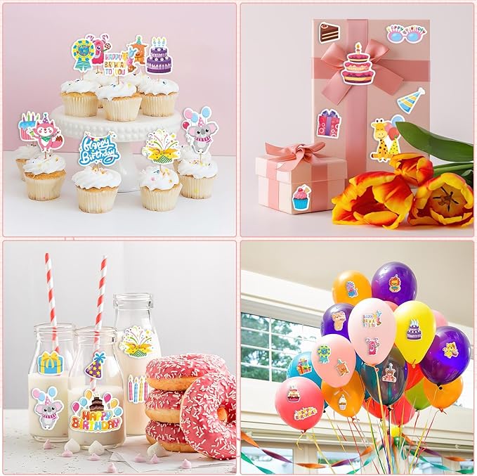 JULBEAR 300 Pieces Happy Birthday Foam Stickers Bulk Self-Adhesive Cute Cartoon Birthday Stickers for Arts Crafts Kids Students Teachers Classroom Reward Gifts Birthday Treat Greeting Card Decoration
