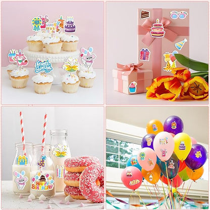 JULBEAR 300 Pieces Happy Birthday Foam Stickers Bulk Self-Adhesive Cute Cartoon Birthday Stickers for Arts Crafts Kids Students Teachers Classroom Reward Gifts Birthday Treat Greeting Card Decoration