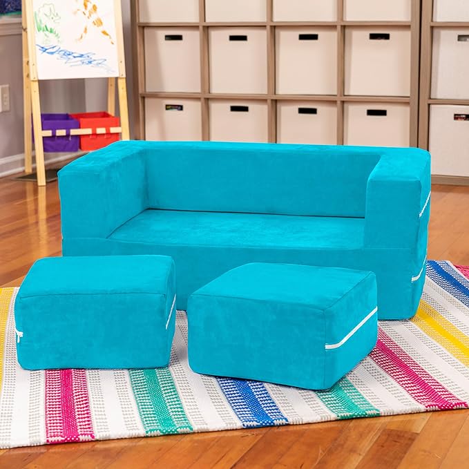 Jaxx Zipline Kids Modular Loveseat & Ottomans/Fold Out Lounger, Aqua