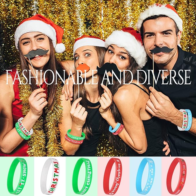 JUNEBRUSHS 24Pcs Christmas Silicone Bracelets, Rubber Wristbands Christmas Party Favors for Kids Decorations for Xmas Stocking Stuffers Wrist Band Accessories Gifts Supplies