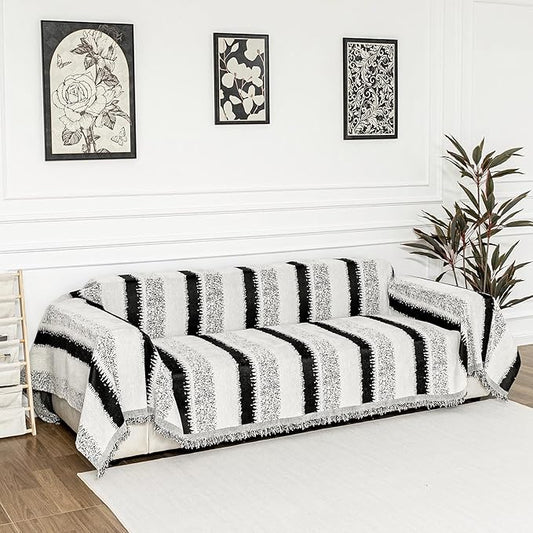 MYSKY HOME Sofa Covers for Sectional Sofa, Couch Cover for Dogs, Throw Couch Covers Loveseat Covers Futon Cover L Shaped Cover Washable Chenille Couch Protector, 71" x 102", Black Star Cluster