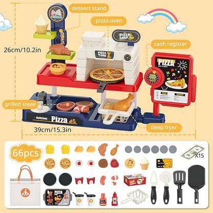 deAO Pretend Play Store Pizza Play Set for Kids, Realistic Pizza Pie Pretend Play Food,Slice and Serve Plastic Kitchen Cooking and Cutting Playset (Red)