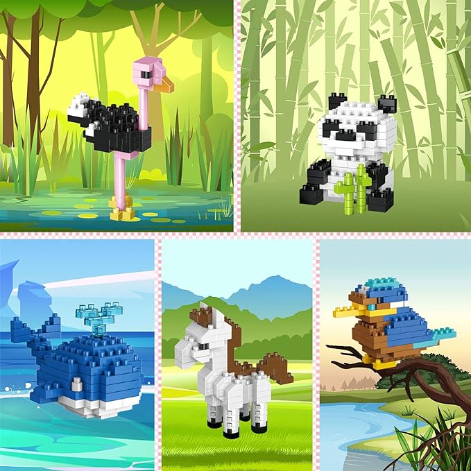 FUN LITTLE TOYS Mini Animals Building Blocks Sets for Goodie Bags, Prizes, Birthday Gifts, Party Favors for Kids 12 Boxes Christmas Stocking Stuffers