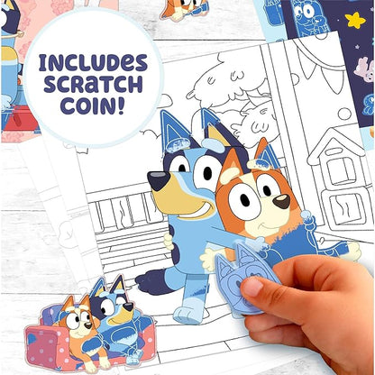 Bluey Scratch ‘n Color Pad, 9-Page Activity Coloring Book, Includes Scratch Art, Stickers for Kids, Bluey Toys, On the Go Activity Playset, Bluey Toys for Toddlers 1-3, Great Gift for Kids Ages 3 & Up