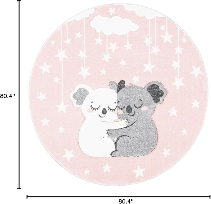 SAFAVIEH Carousel Kids Collection 6'7" Round Pink/White CRK195U Koala Hug Non-Shedding Nursery Playroom Area Rug
