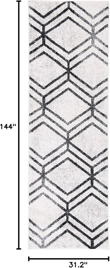 SAFAVIEH Adirondack Collection Runner Rug - 2'6" x 12', Ivory & Charcoal, Modern Geometric Distressed Design, Non-Shedding & Easy Care, Ideal for High Traffic Areas in Living Room, Bedroom (ADR253B)