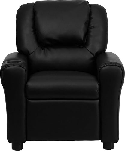 Flash Furniture Vana LeatherSoft Kids Recliner with Cup Holder, Headrest, and Safety Recline, Contemporary Reclining Chair for Kids, Supports up to 90 lbs., Black