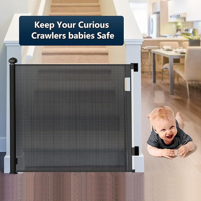 Bulubaky Extra Tall Safety Retractable Baby Gate Adjustable Wide Retractable Dog Gate Mesh Baby Gate Child Gate for Doorway, Hallway, Stair Gates for Kids or Pets (Black, 33" Tall x 71")
