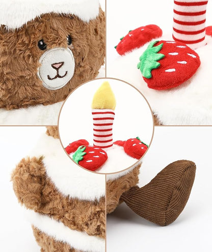 Birthday Plush Toy Bear Stuffed - Adorable Cake Stuffed Animal, Cute Teddy Bear Face with Candle, Huggable Kids' Gifts, Party Decorations, 13 Inch