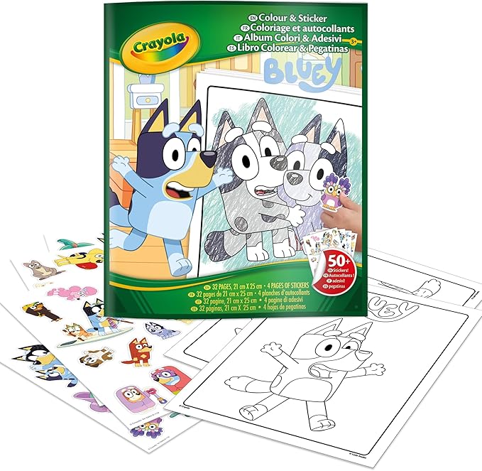Crayola Bluey Color & Sticker Activity, Bluey Coloring Book, 32 Coloring Pages, Gift for Kids, Ages 3, 4, 5, 6
