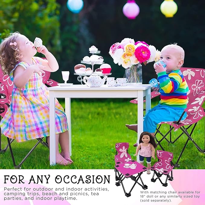 Emily Rose Kids Folding Chair | USA Company | Pink Kid Beach Chair with Safety Lock- Camping Chair for Girls Toddler with Cup Holder & Carry Case- Tailgate, Travel, Beach, Lawn- for Indoor & Outdoor