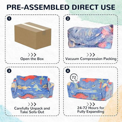 Elevon 2 in 1 Wider Toddler Couch, Flip Open Soft Sofa Bed, Glow in The Dark Flannel Baby Couch, 2-Seat Kids Chair Convertible Couch Easy Fold & Unfold, Baby Recliner Sofa for Girls and Boys