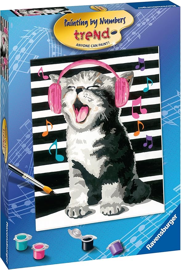 Ravensburger Singing Kitten Paint by Numbers Kit for Children - Painting Arts and Crafts for Kids Age 12 Years Up