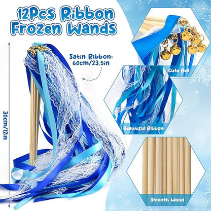 Frozen Party Favors Birthday Supplies Frozen Ribbon Wand Princess Tiara Crown Diamond Ring Slap Bracelet Sticker Snowflake Winter Elsa Party Favors Goodie Bags Stuffers Birthday Party Decorations