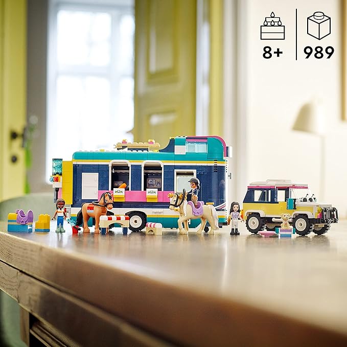 LEGO Friends Horse Show Trailer 41722, Horse Toy with 2 Horse Figures, SUV Car, and Riding Accessories, Toy Horse and Trailer Building Set for Kids Girls Boys Age 8+ Years Old