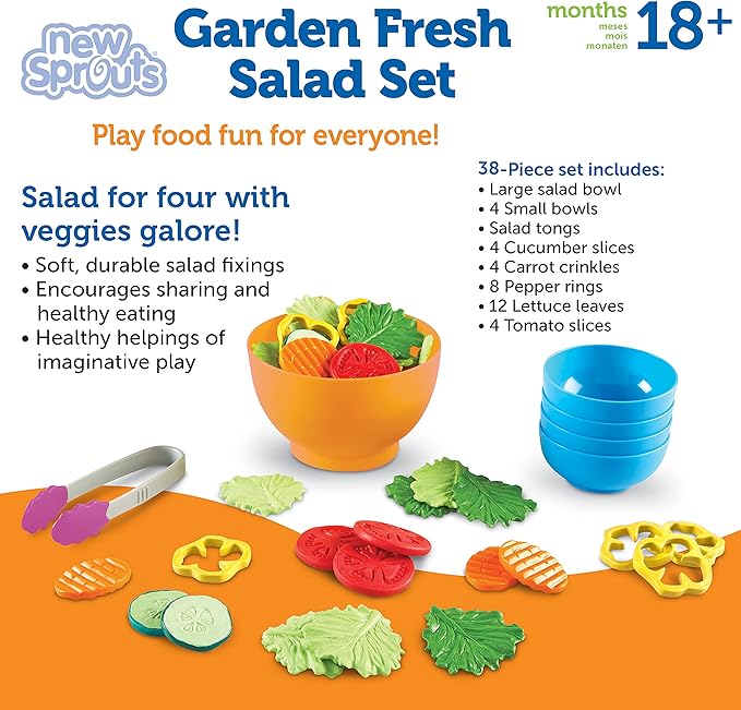 Learning Resources New Sprouts Garden Fresh Salad Set - 38 Pieces, Ages 18+ Months Pretend Play Food, Play Food for Toddlers, Toddler Kitchen Play Toys