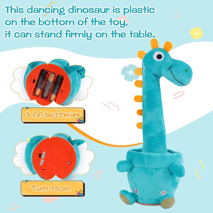 Dancing Talking Giraffe Toy, Stuffed Animal Baby Toy Repeating What You Say, Glowing Musical Electronic Giraffe Gifts for Toddlers 1-3 Years Old (Dancing Dinosaur)