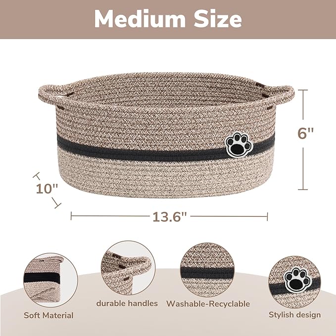 Dog Toy Basket, Baby Boy Shower Gifts Basket for Nursery Bedroom, Dog Storage Bins with Handles, Woven Rope Baskets for Pet Cat Organizer, 13.6"x 10" x 6"