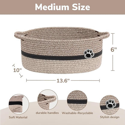 Dog Toy Basket, Baby Boy Shower Gifts Basket for Nursery Bedroom, Dog Storage Bins with Handles, Woven Rope Baskets for Pet Cat Organizer, 13.6"x 10" x 6"