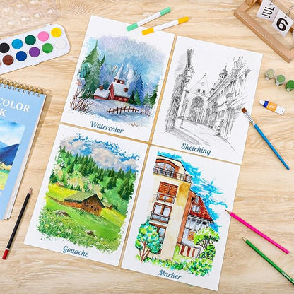 35 Sheets Watercolor Paper Pad 9x12 Inch, 140 lb/300 GSM Cold Press Water Color Paper Spiral Bound Watercolor Sketchbook Easter Gifts for Art Painting, Journal, Drawing, Mixed Media