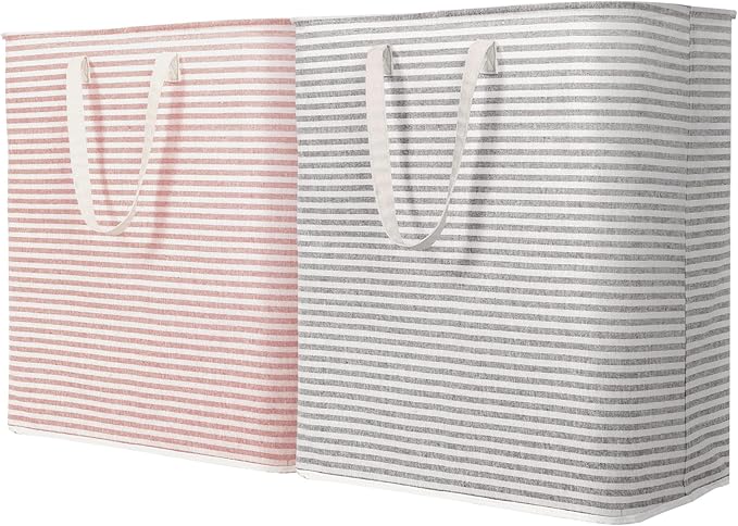 Lifewit 2 Pack Laundry Basket 100L Each, Collapsible Clothes Hamper with Reinforced Handles, Freestanding Waterproof Design for Bedroom and Laundry Room, Grey&Pink 200L Total