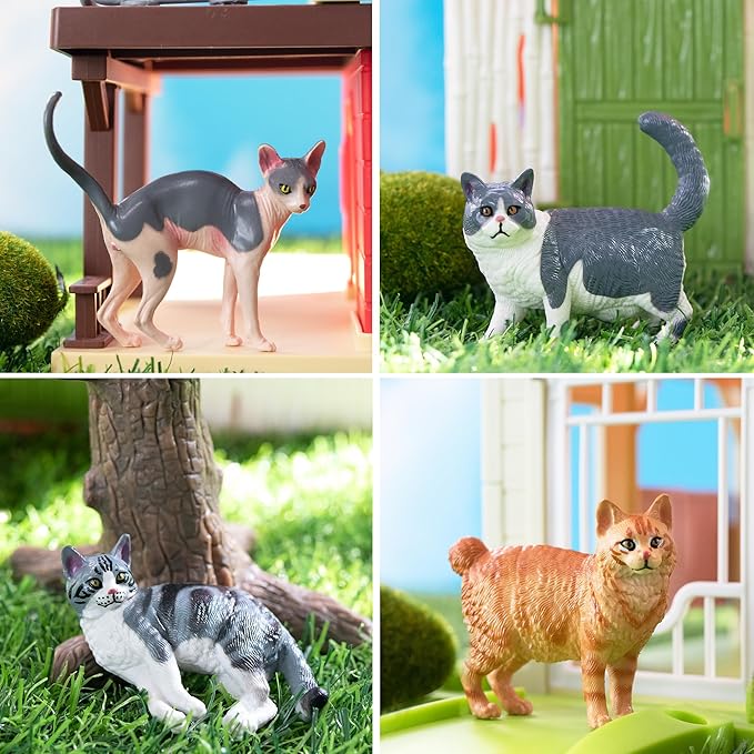 12PCS Cat Figurines, Plastic Cat Figures Realistic Kitten Toys, Cat Cake Toppers Halloween Christmas Birthday Gift for Kids & Children