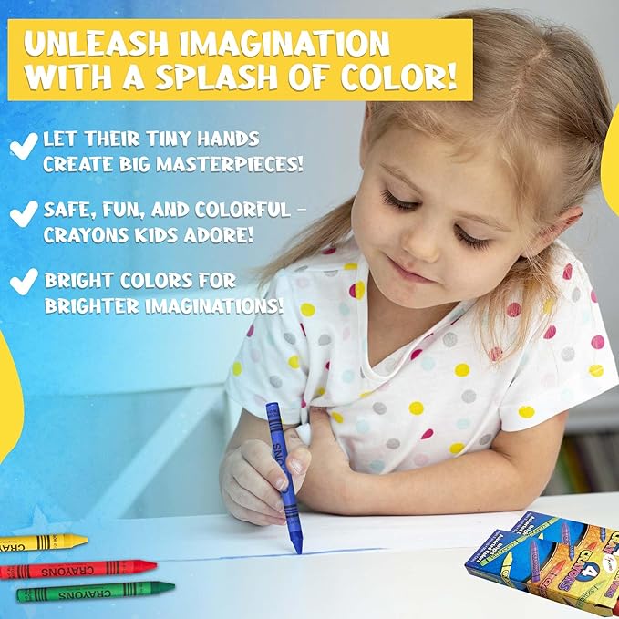 Crayons Bulk Pack Case Of 144 4-Packs, Premium Color Crayons for Kids and Toddlers, Non-Toxic, for Party Favors, Restaurants, Goody Bags, 576 Crayons! (144 Crayon Packs Only)