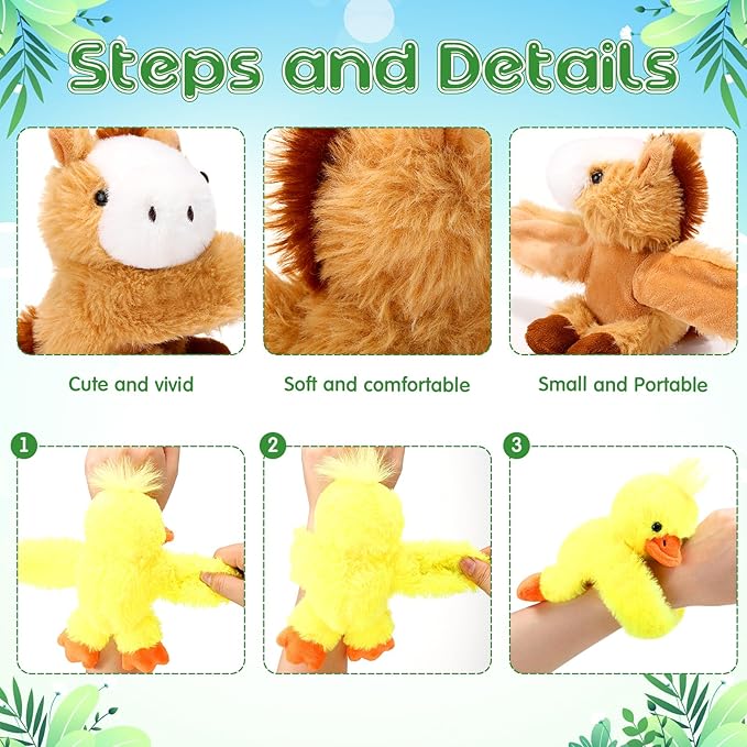 6 Pack Stuffed Animal Slap Bracelets Plush Animal Snap Bracelets Cute Wrist Slap Band Toy Wrist Animals Wrist Pets Slap Bracelet Wrist Toy for Kids Boys Girls Birthday Gifts Party Favors