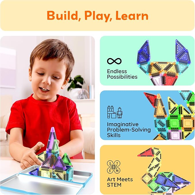 PicassoTiles Nano Tiles Magnetic Building Construction Set with Tin Storage Case Compact Colorful Mini Travel Magnet Tile Playset STEM Educational Learning Classroom Toy Blocks Kids Ages 3+ PN11